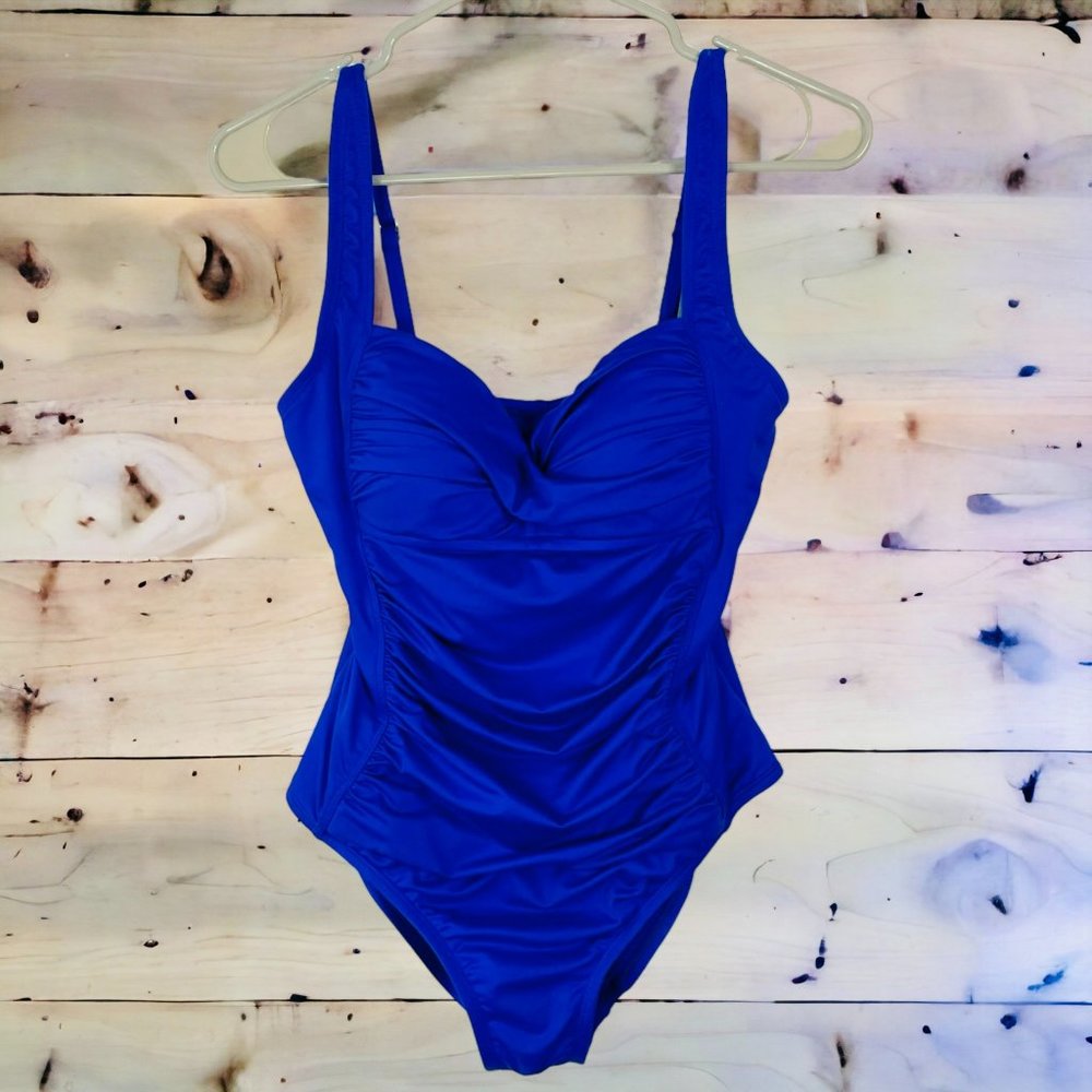 Liz Claiborne Cobalt Blue One Piece Swimsuit with Ruched Waist